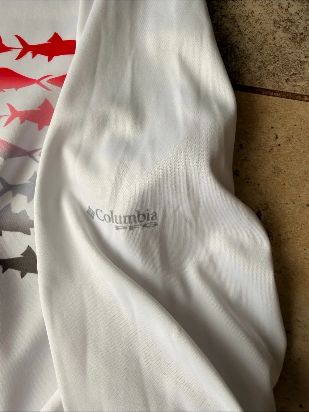 Columbia PFG Omni-Shade Fish American Flag Long Sleeve Shirt White S